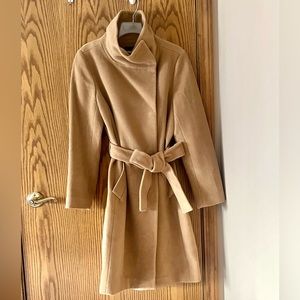 ANN TAYLOR BELTED WOOL BLEND FUNNEL NECK COAT SZ M MEDIUM